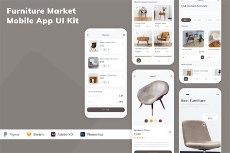 家具市场移动应用APP UI KIT SKETCH FIG XD PSD 云瑞设计