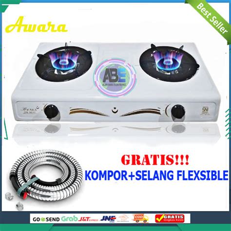 Jual Kompor Gas Awara 2 Tungku Putih Terbaru SNI Promo PAKET SELANG