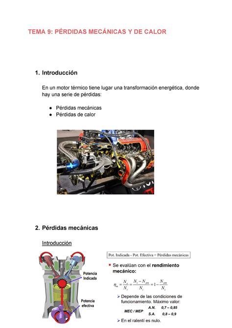 Máquinas Térmicas Tema 9 TEMA 9 PÉRDIDAS MECÁNICAS Y DE CALOR 1