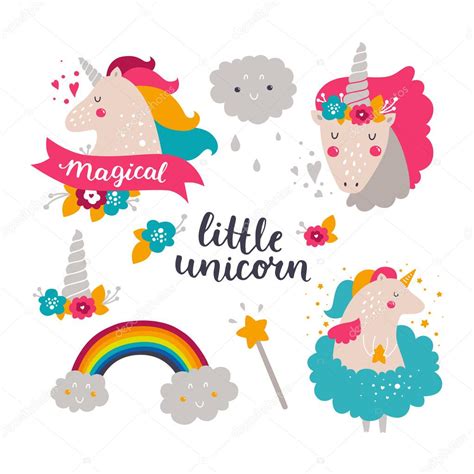 Conjunto de bebé unicornio y arco iris Vector de stock tatishdesign