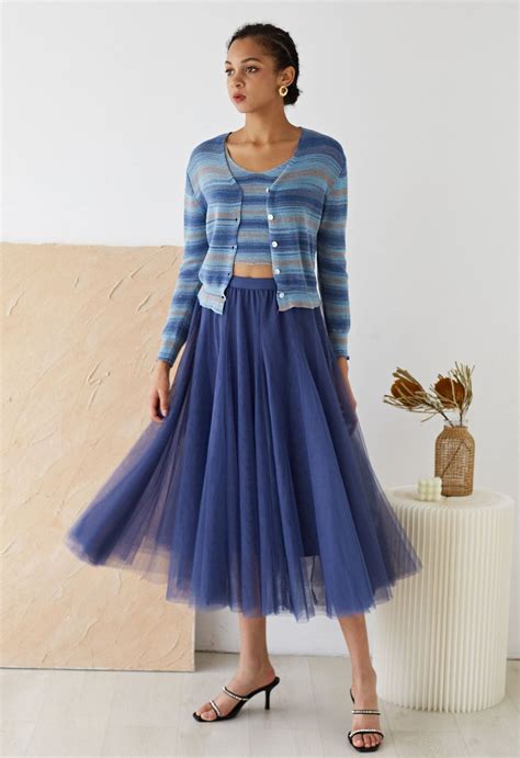 Jupe Longue En Tulle My Secret Garden En Bleu Poussi Reux Retro