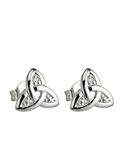 14K White Gold Diamond Trinity Knot Stud Earrings Blarney