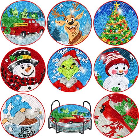 Mupmod Pcs Christmas Diamond Painting Coasters With Holder Christmas