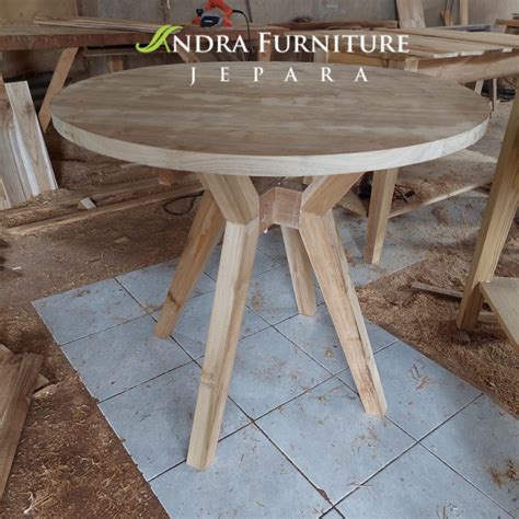 Meja Makan Bulat Kayu Jati Top Tebal Cm Kaki Cantik Andra Furniture