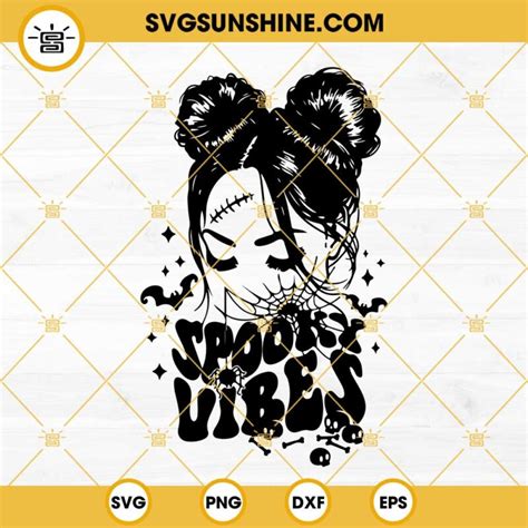 Spooky Vibes SVG Spooky Mama Halloween SVG Spooky Vibes Messy Bun SVG