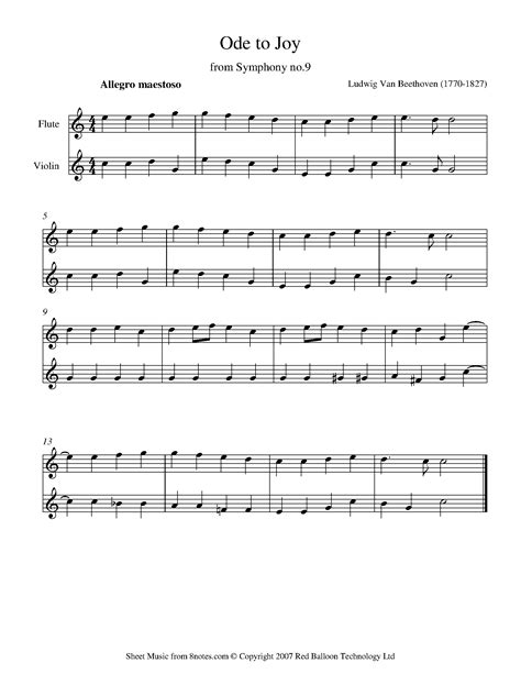 Beethoven Ode To Joy Theme From 9th Symphony Sheet Music For Violin