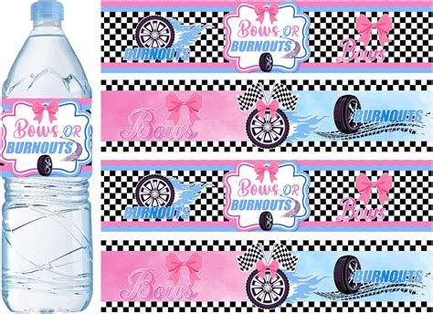 Cheereveal 28pcs Burnouts Or Bows Gender Reveal Water Bottle Labels Beverage Juice