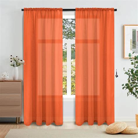 Tonys Collection Orange Sheer Curtains Faux Linen Textured