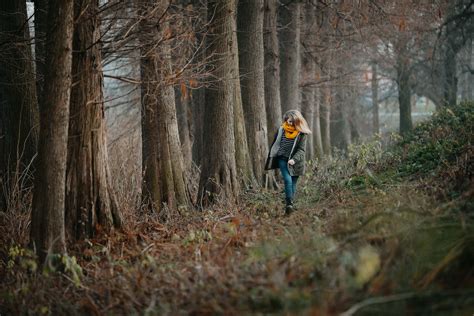 Free picture: young woman, winter, forest path, alone, walking, fog ...