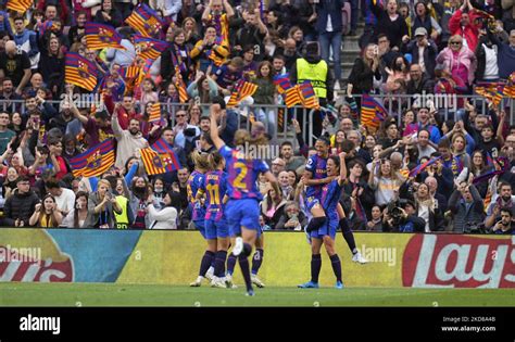 Jennifer Hermoso of FC Barcelona celebrates scoring their third goal ...