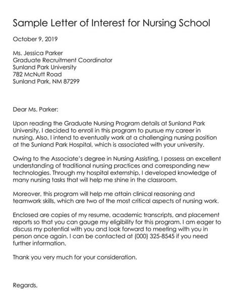 Letter Of Intent For Nursing School With Samples