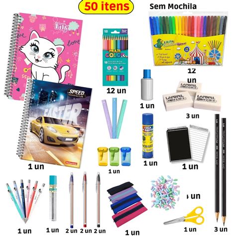 Kit Material Escolar Mochila Caderno Caneta Material Escolar Femenino