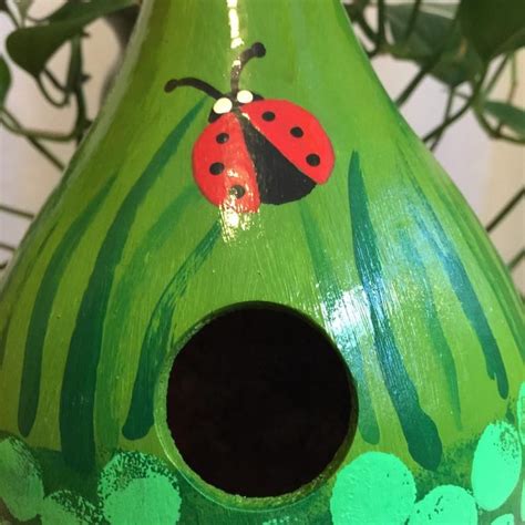 Gourd Birdhouse With Acrylic Hand Painted Ladybug For Wrens Chickadees