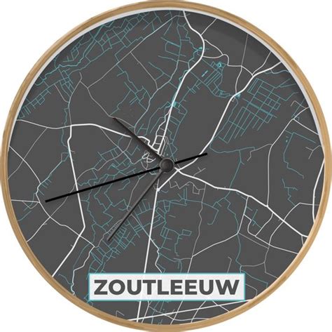 Klok Ø 30 cm Plattegrond Zoutleeuw Blauw Stadskaart Kaart