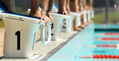 Swim Race Start on the Blocks at the Local Swimming Pool. Stock Image ...