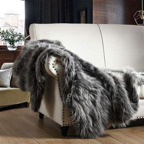 Buy Luxury Faux Fur Throw Blanket Grey And Black High Pile Mixed Throw