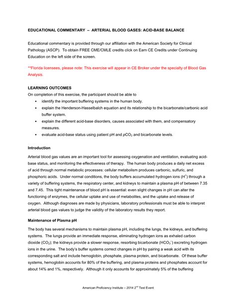 Arterial Blood Gases: Acid-Base Balance - DocsLib