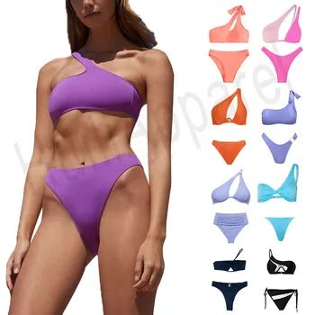 Hl Factory Manufacture Solid Color One Shoulder Sexy Bikini Set Women