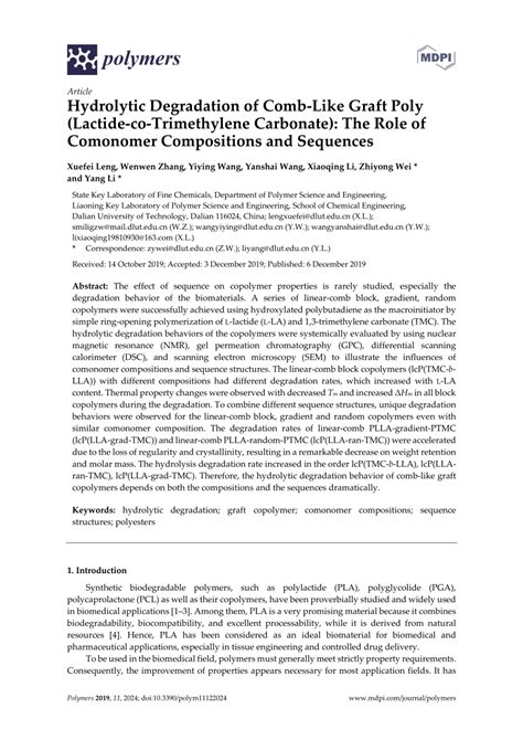 Pdf Hydrolytic Degradation Of Comb Like Graft Poly Lactide Co