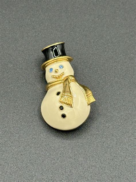 Vintage Monet Gold Tone Enamel Snowman Brooch Pin Ebay