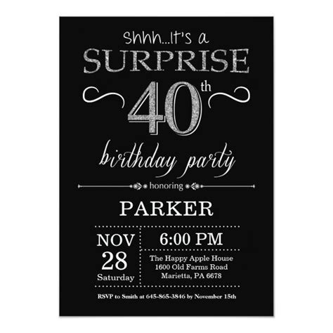 Surprise 40th Birthday Invitation Black And Silver Zazzle