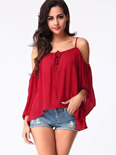 Red 2017 Women Chiffon Blouse Womens Trendy Tops Women