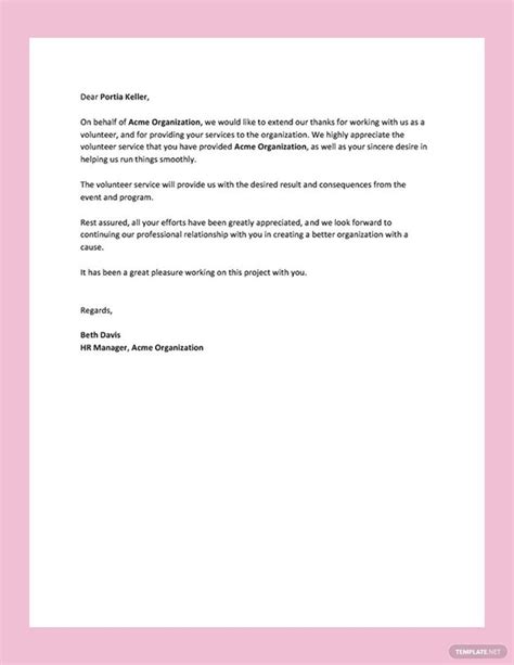 Nonprofit Volunteer Thank You Letter Infoupdate Org