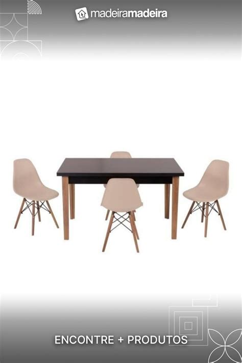 Conjunto Mesa De Jantar Juliette Preta Cm Cadeiras Eames Eiffel Nude MadeiraMadeira