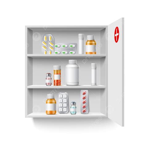 Realistic Medicine Cabinet Shelf Pill Pills Foil Container PNG And