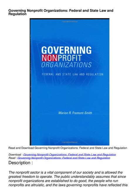 Pdf Governing Nonprofit Organizations Federal And State Law And