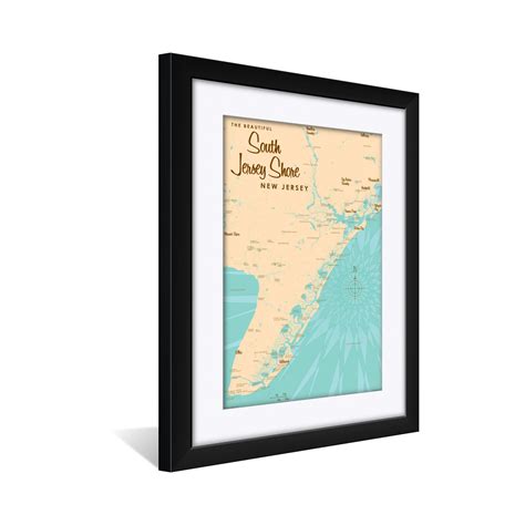 Breakwater Bay South Jersey Shore Map Professionally Framed & Matted