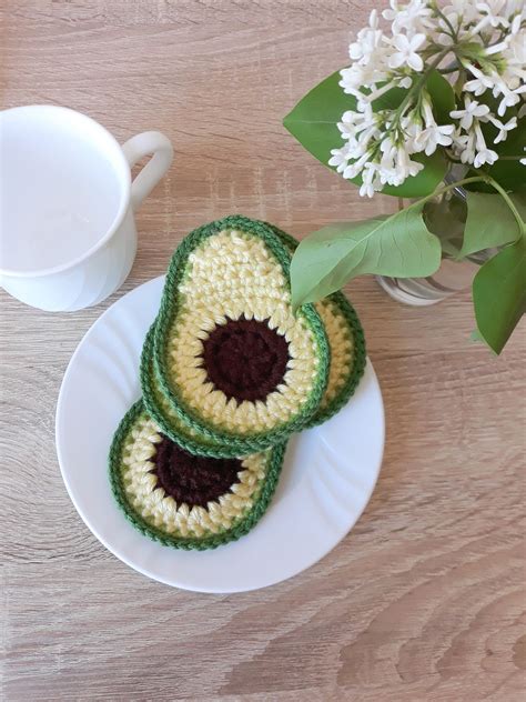 Avocado Coasters Crochet Avocado Fruit Drink Coasters Set Etsy