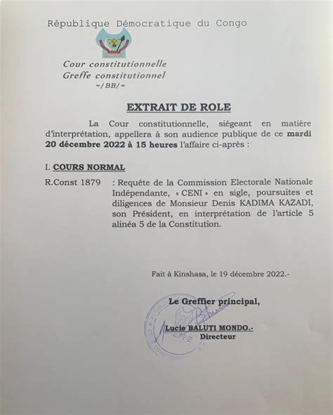 Cour constitutionnelle RDC on Twitter RDC EXTRAIT DE RÔLE DE L