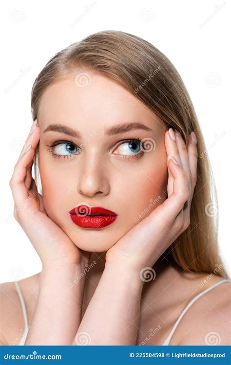 Mujer Joven Con Ojos Azules Y Foto De Archivo Imagen De Lipstick