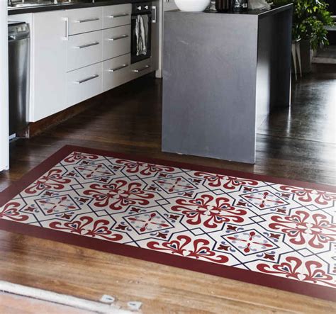 Tapis Vinyle Carreaux De Ciment Rouge Bleu Tenstickers