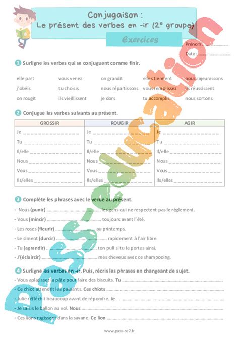 Le Présent Des Verbes En Ir 2e Groupe Exercices De Conjugaison