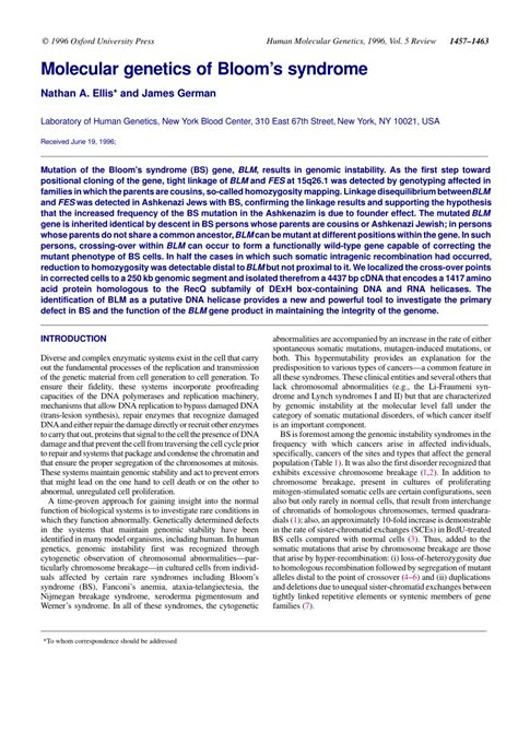 (PDF) Molecular genetics of Bloom's syndrome