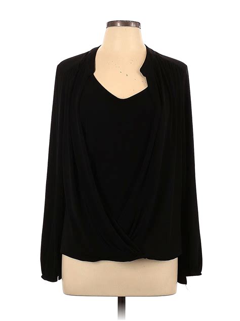 Roz And Ali Solid Black Long Sleeve Blouse Size L 76 Off Thredup