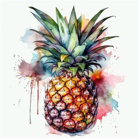 Tropical Delight Pineapple Watercolor On White Background For