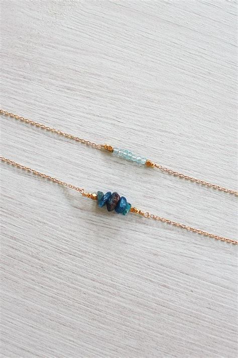 Apatite Beaded Bar Necklace Blue Apatite Necklace Tiny Apatite Gemstone