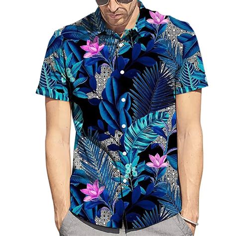 2019 New Arrivals Men Fashion Casual Summer Tree Flower Hawaiian Style Short sleeved Shirts Mens ...