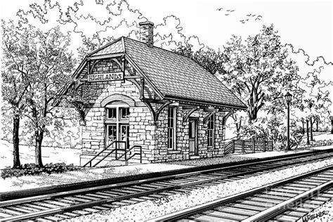 Highlands Train Station Drawing by Mary Palmer