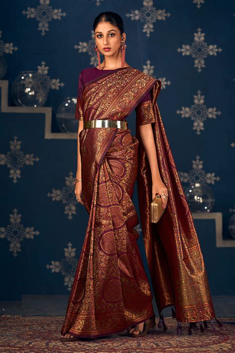 Wine Purple Pure Silk Saree Shangrila Designer