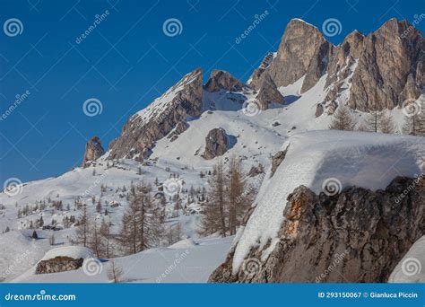 Winter Panorama of Rocky Walls of Mount Averau, Dolomites, Italy Stock ...