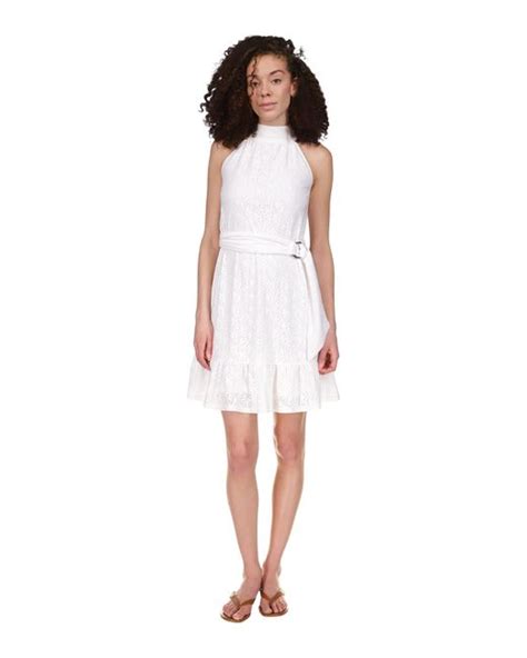 Michael Michael Kors Synthetic Eyelet Mock Neck Belted Mini Dress In