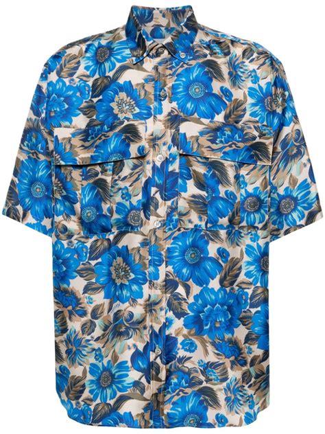 Moschino Floral Print Silk Shirt Blue Farfetch