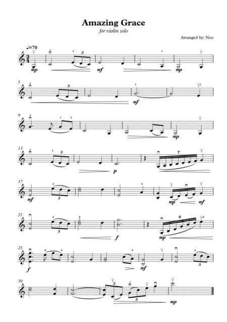 Amazing Grace For Violin Solo Unaccompaniment Intermediate