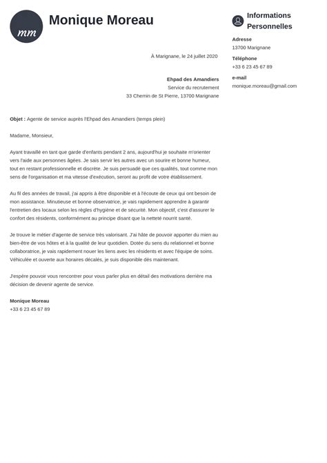 Exemple De Lettre De Motivation Pour Maison De Retraite Gratuite