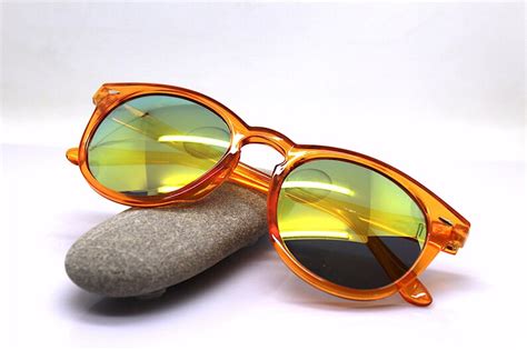 Classic Round Oval Sunglasses Man Woman Crystal Orange Frame Etsy