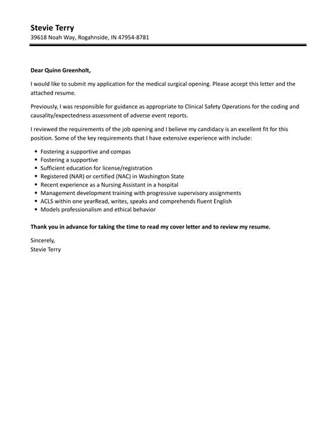 Medical Surgical Cover Letter Velvet Jobs